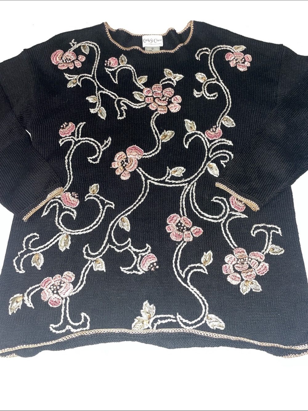 Vintage Carly St. Claire embroidered cottage core flowers sweater large